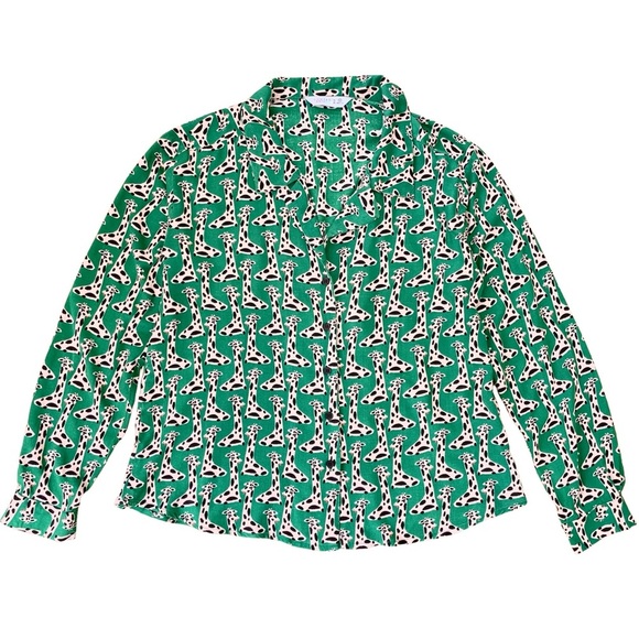 Compania Fantastica Tops - Green Giraffe Print Lapel Collar Shirt, Compania Fantastica, Size Medium